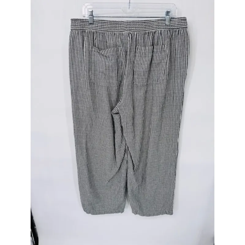 Old Navy Beachy Lightweight Wide Leg‎ Linen Pants Womens Large Gray White Stripe - Image 8