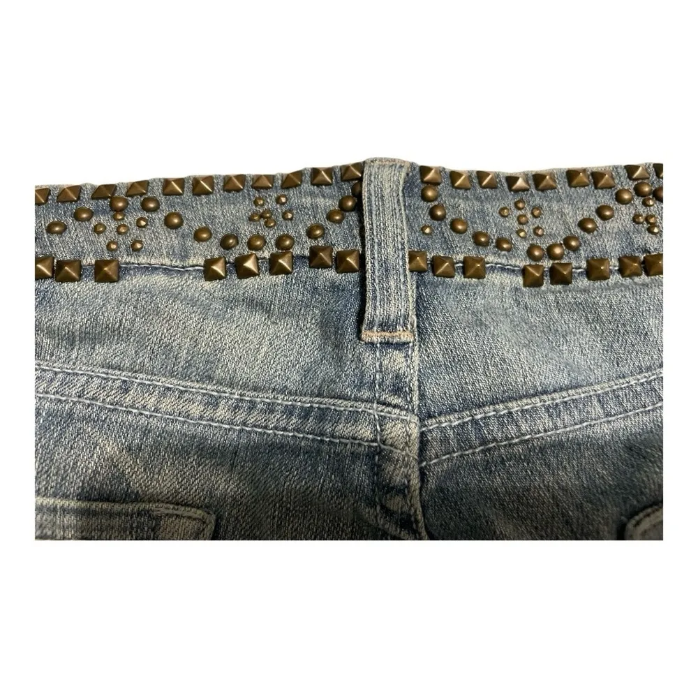7 For All Mankind Flare Sz 28 Blue Studded Waist Distressed dark Havana jeans - Image 13