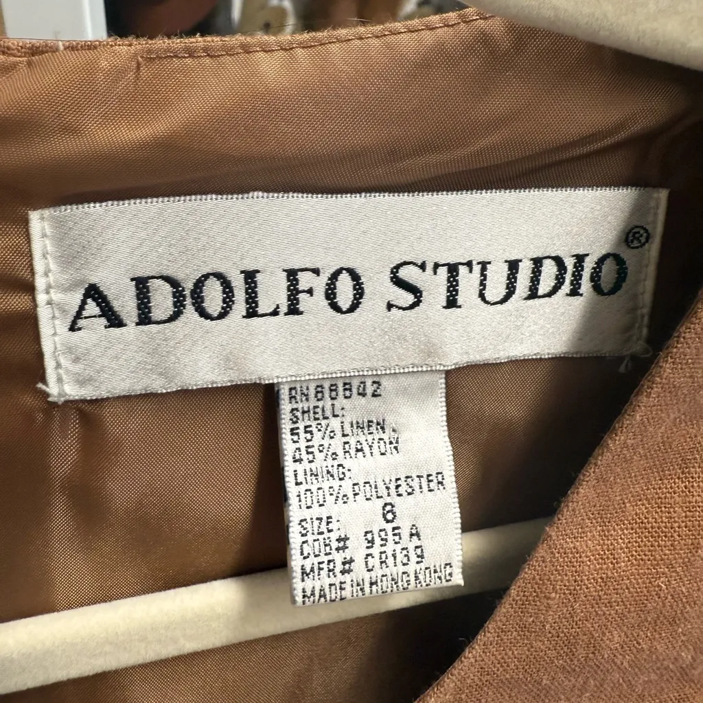 Adolfo  Studios Vintage Rust Brown Linen Blend Sheath Shift Dress - Image 3