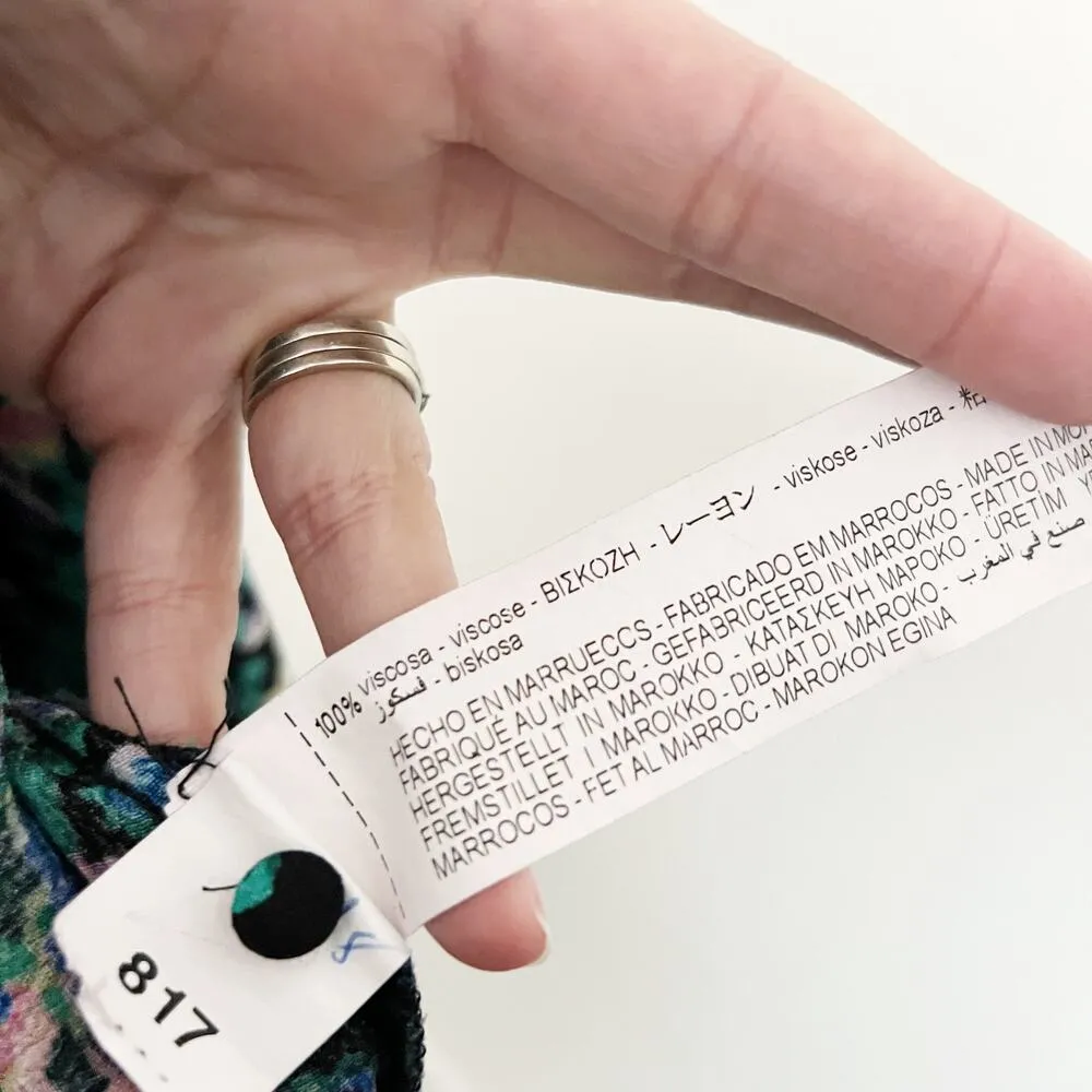 [Zara] Black Blue Floral Print Square Neck Peasant Midi A-Line Dress Sz Medium M - Image 12