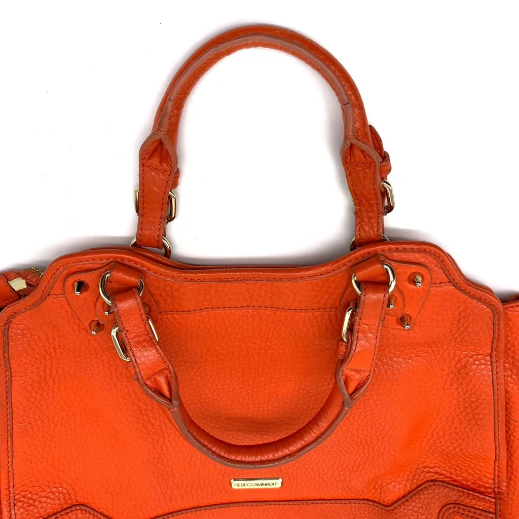 REBECCA MINKOFF Large Leather Crossbody Perforated Back Orange - Image 9