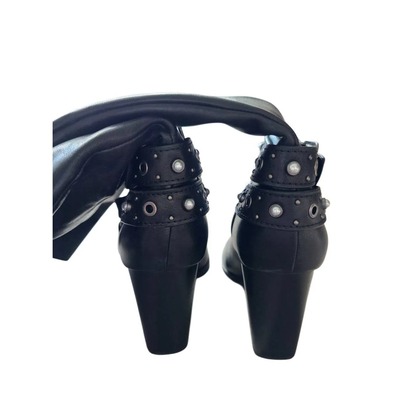 Aldo Thelidan Buckle Pointed Toe Knee High Boots Size 8.5 in Black Block Heel - Image 5