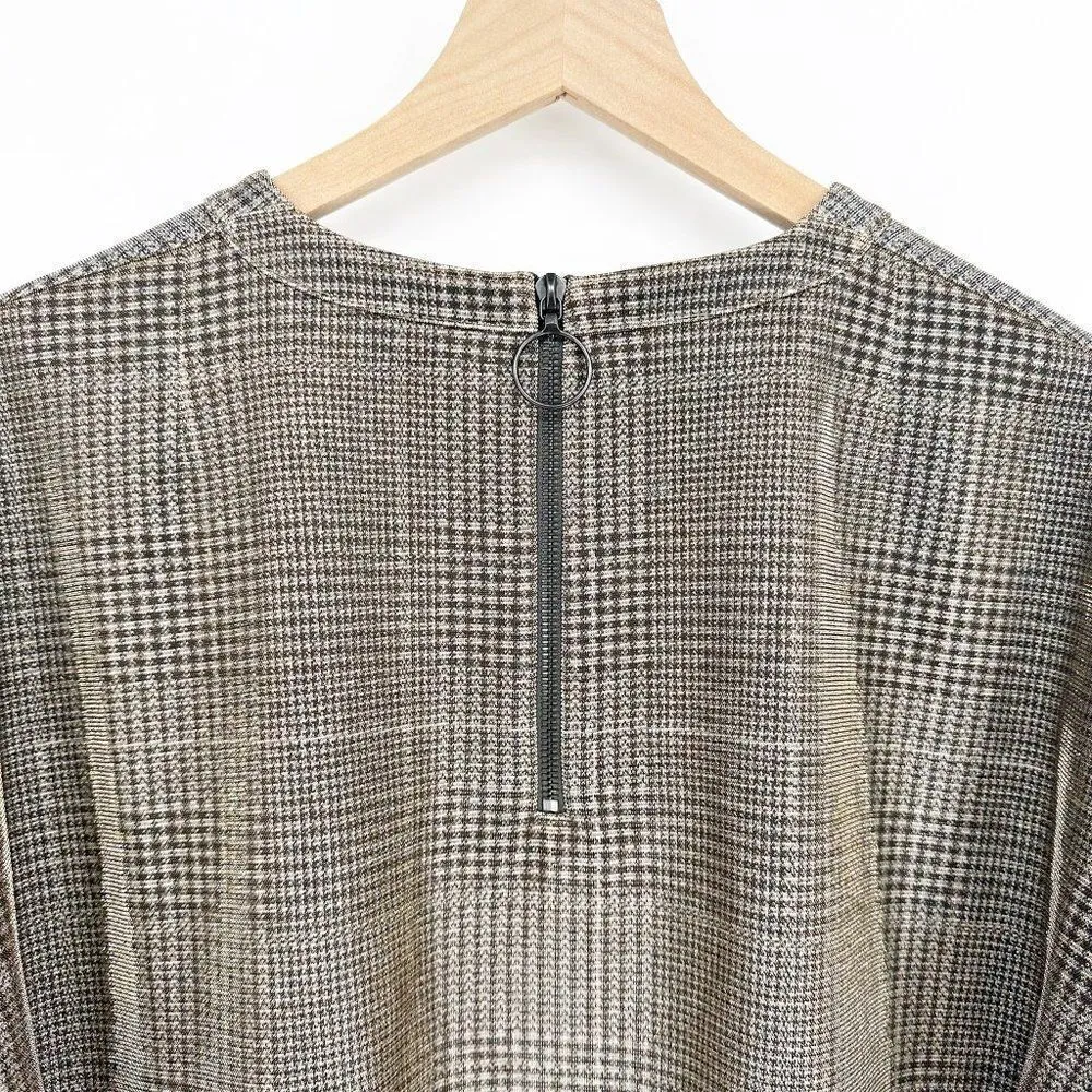 Akris Punto Metallic Lurex Glen Check Top 3/4 Sleeve Plaid Silver Women's 12 - Image 7