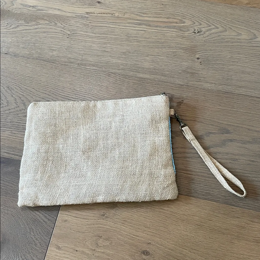 Lovestitch Beaded Embroidered Burlap Wristlet/Clutch Bag NWOT - Image 4