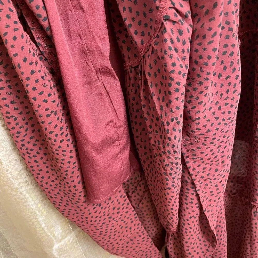 maroon red long sleeve patterned maxi dress, NWT, XS - Image 8