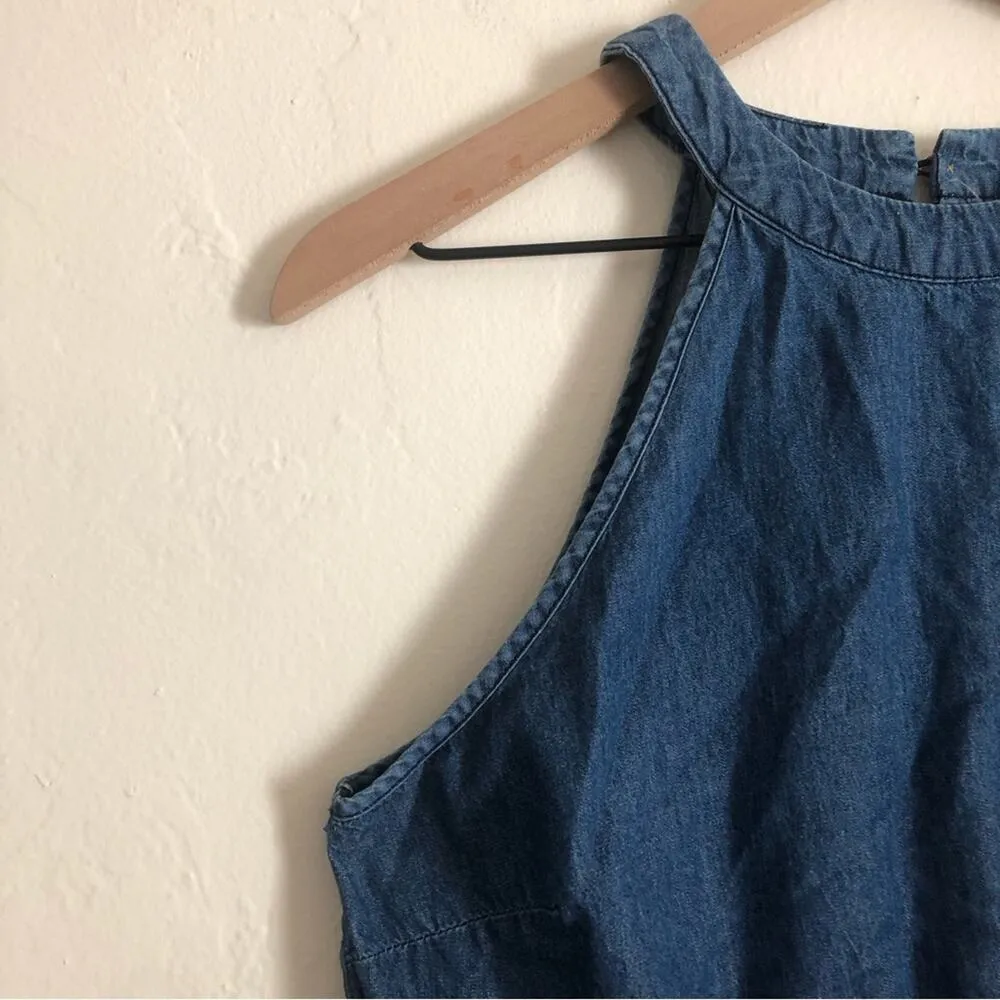Tea Rose Blue Chambray Soft Denim Cotton Peplum High Neck Sleeveless Tank Top Size M - Image 3