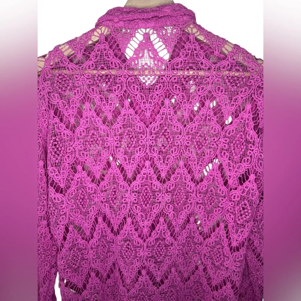 Free People Until Sunday Crochet Button Up Shirt Size S Pink - Image 6