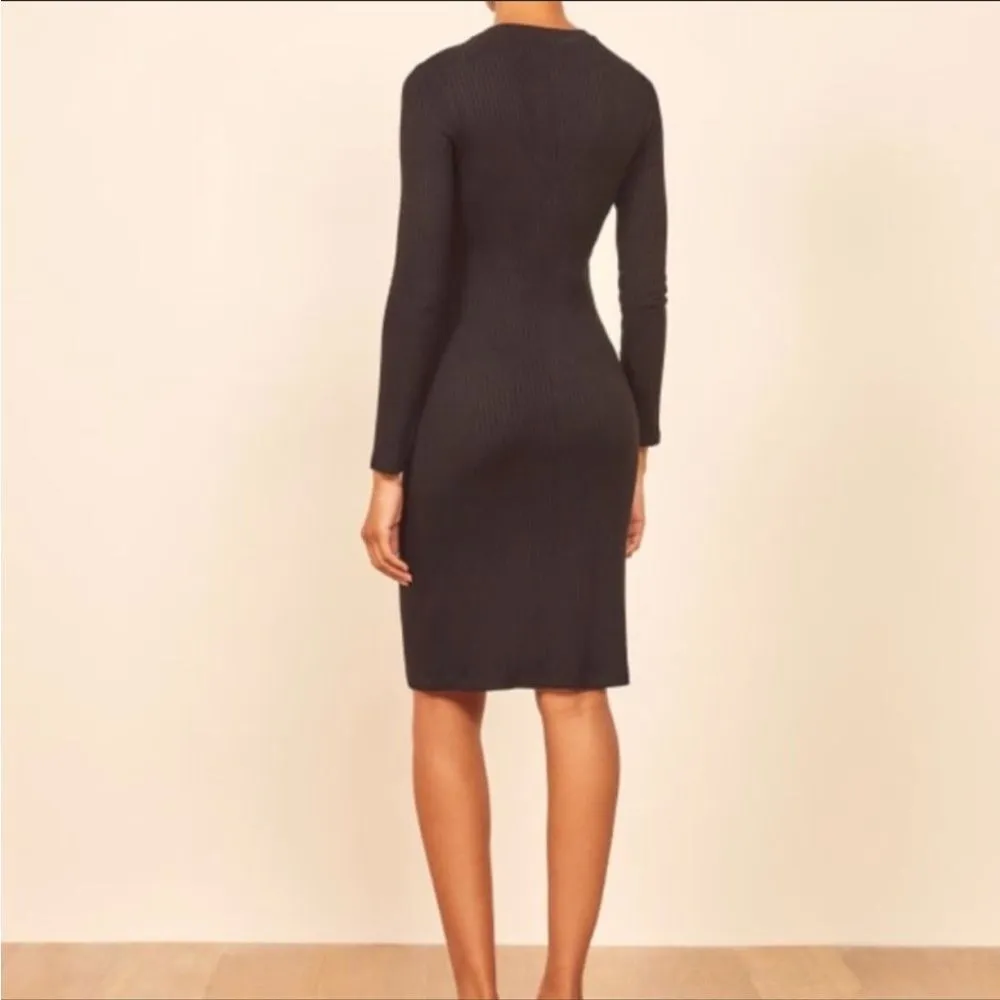 Reformation Wednesday NWOT Ribbed Mini Dress Long Sleeves Crew Neck Black - Image 5