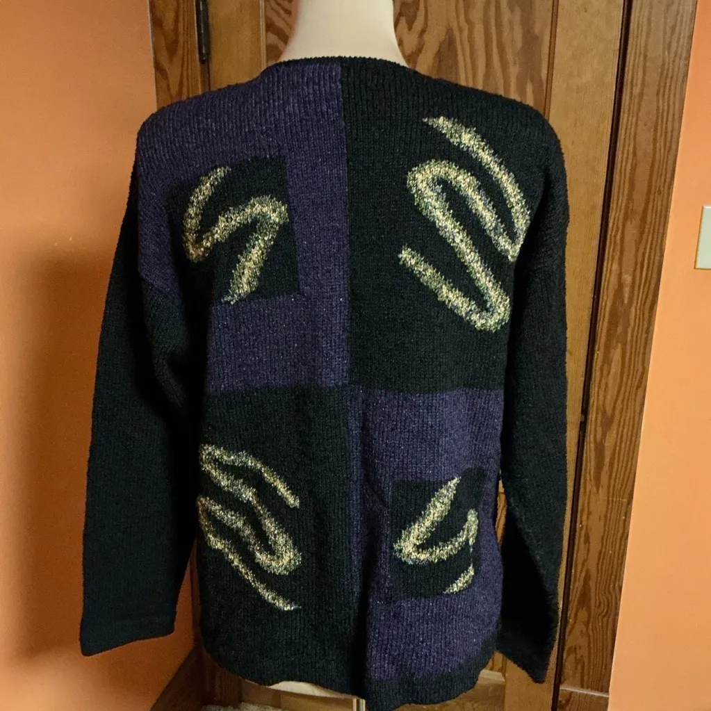 Vtg 90s South Cotton Hand Loomed Op art Cardigan Purple Size M - Image 8