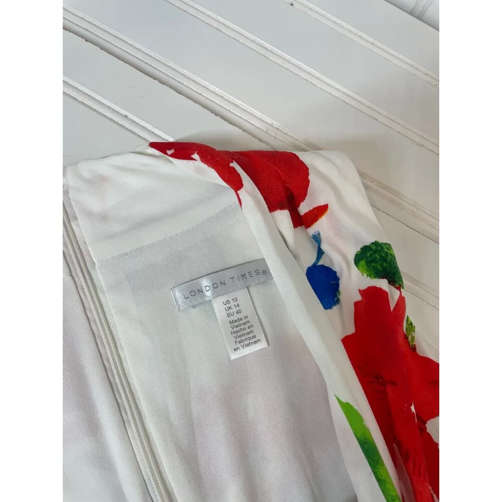 London Times Bold Poppy Floral Print Halter Wrap Dress Sleeveless V-Neck Midi 10 - Image 7