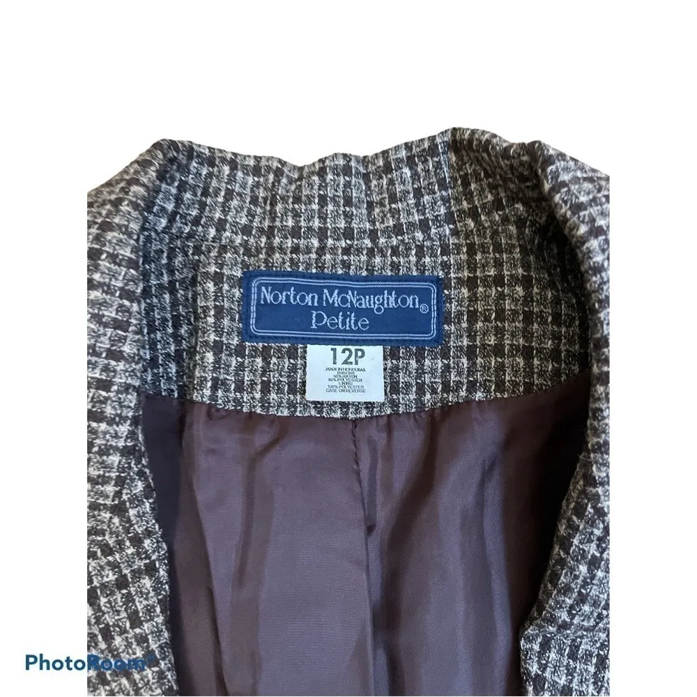 Vintage Norton McNaughton Petite Blazer  12P Brown Black Houndstooth Career - Image 5
