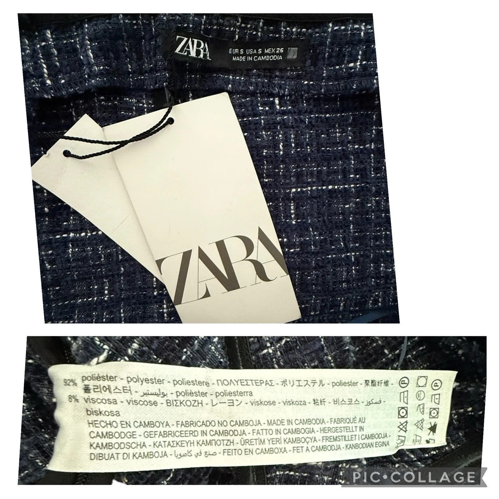 NEW ZARA Blue Tweed Textured Off Shoulder Top Flared Bell Long Sleeve Size Small - Image 9