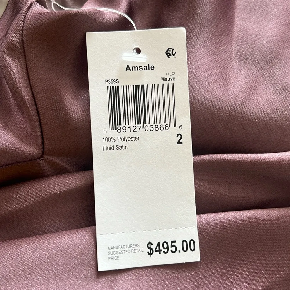 NWT Amsale Draped Satin One Shoulder Dress Mauve, Size 2 New w/Tag Pink - Image 9