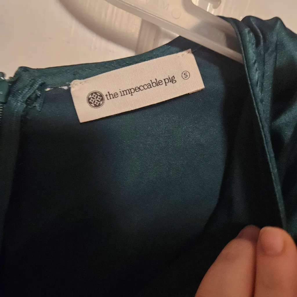 The Impeccable Pig Emerald Green Wrap Mini Dress NWT - Image 3