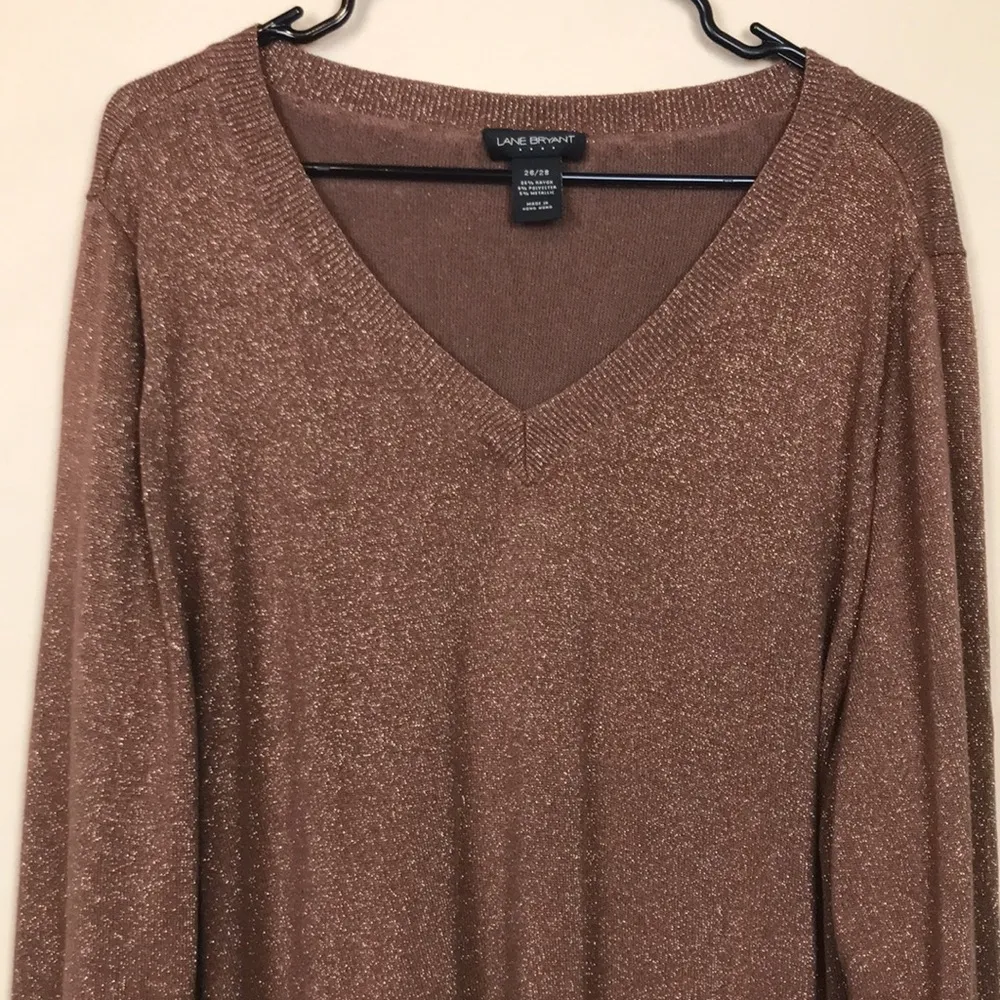 Lane Bryant Women’s Bronze Brown Metallic V-Neck Long Sleeve Sweater - Image 2