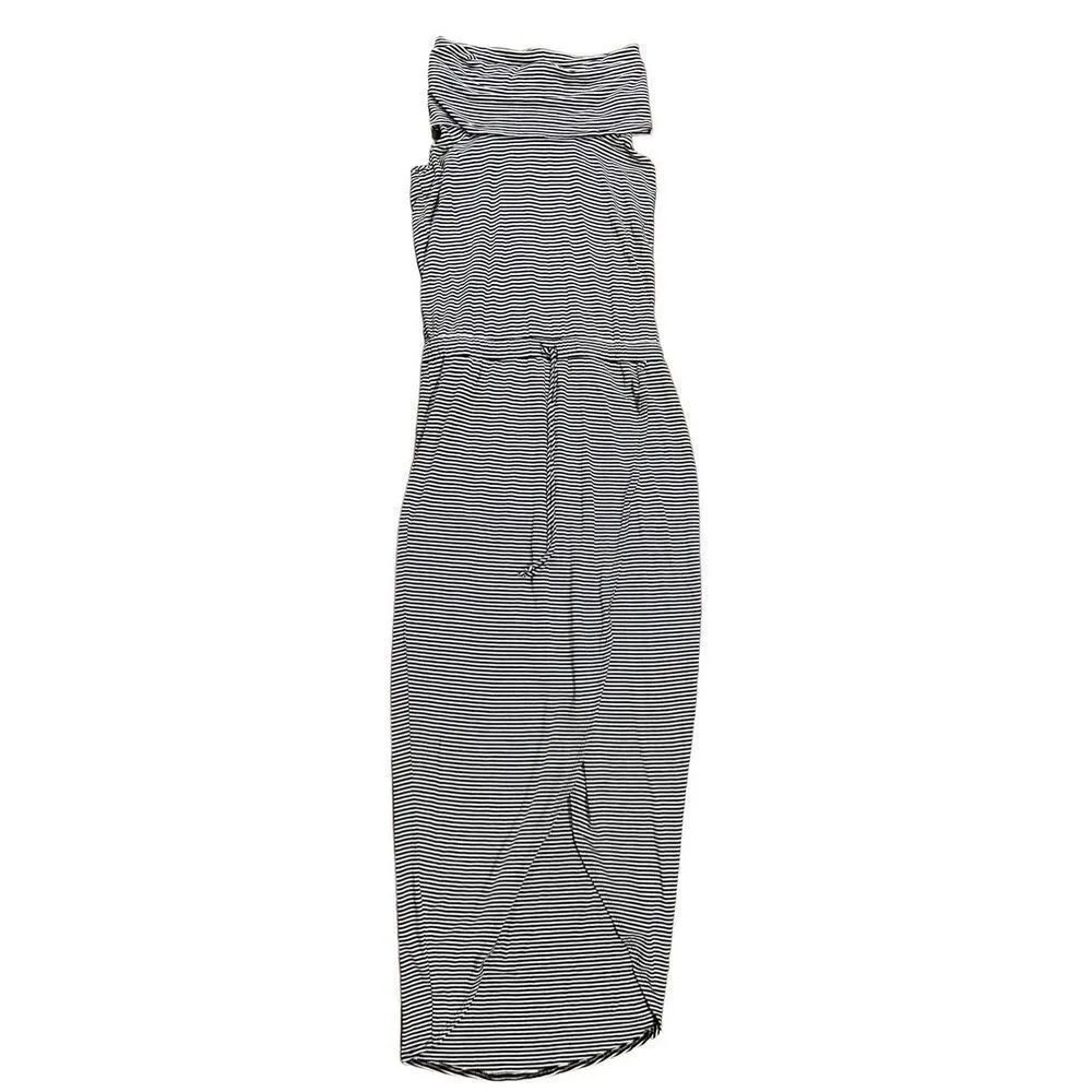 Dolan Left Coast Dress Black White Stripe Knit Cowlknit Midi cowl neck Sleeveles Black - Image 4