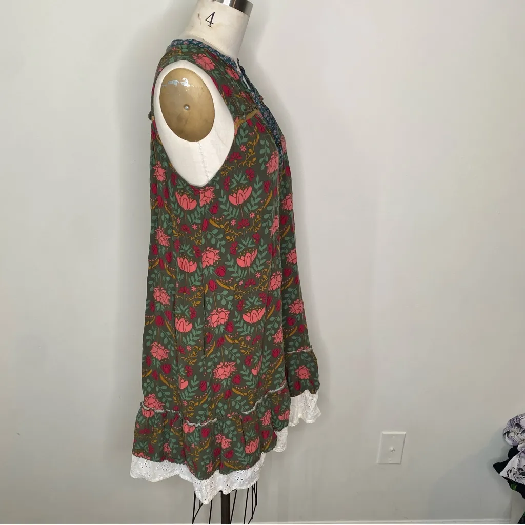 Matilda Jane Floral Eyelet Lace Ruffle Hem Sleeveless Sundress Shift Dress M - Image 5