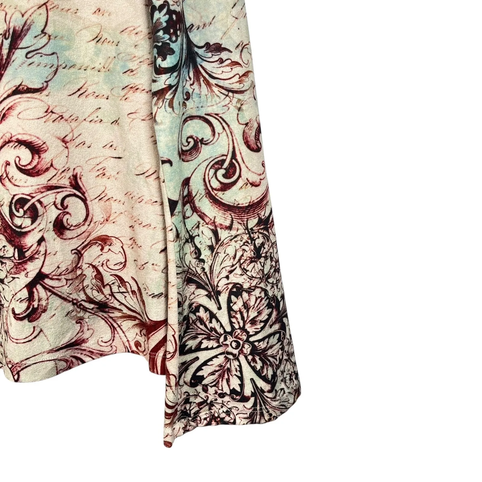 Xcit USA Baroque Script Scroll‎ Print Long Sleeve V Neck Top Boho Y2K Large Green - Image 3