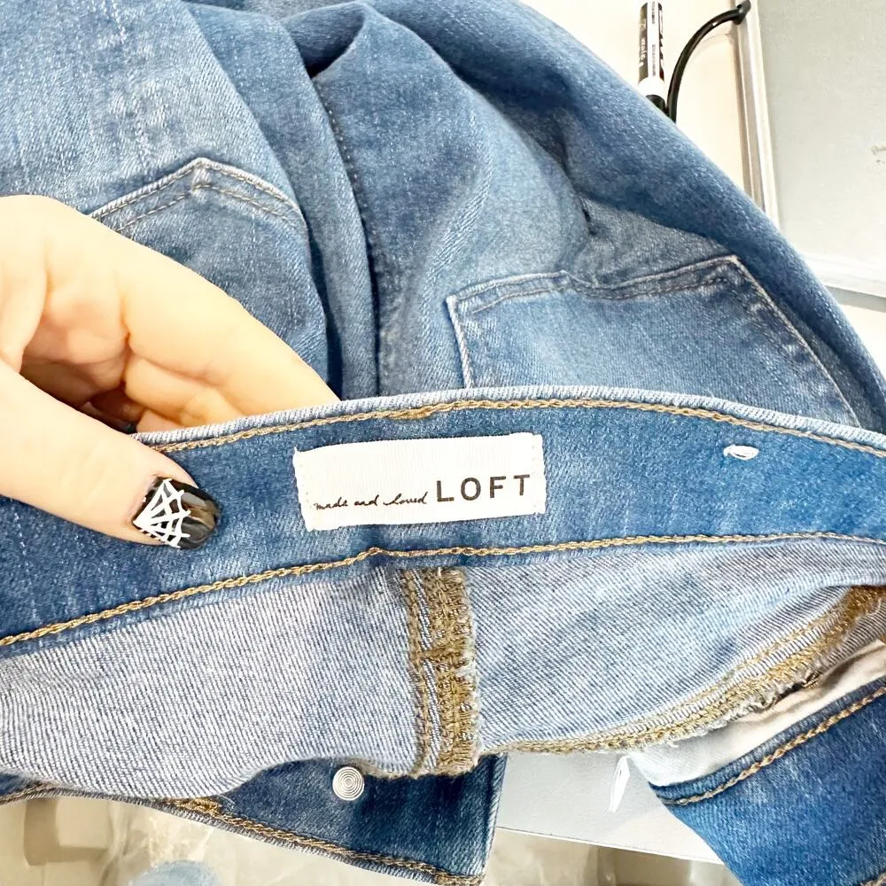 LOFT High Waist Flare Cropped Raw Hem Jeans Blue 2 / 26 - Image 5
