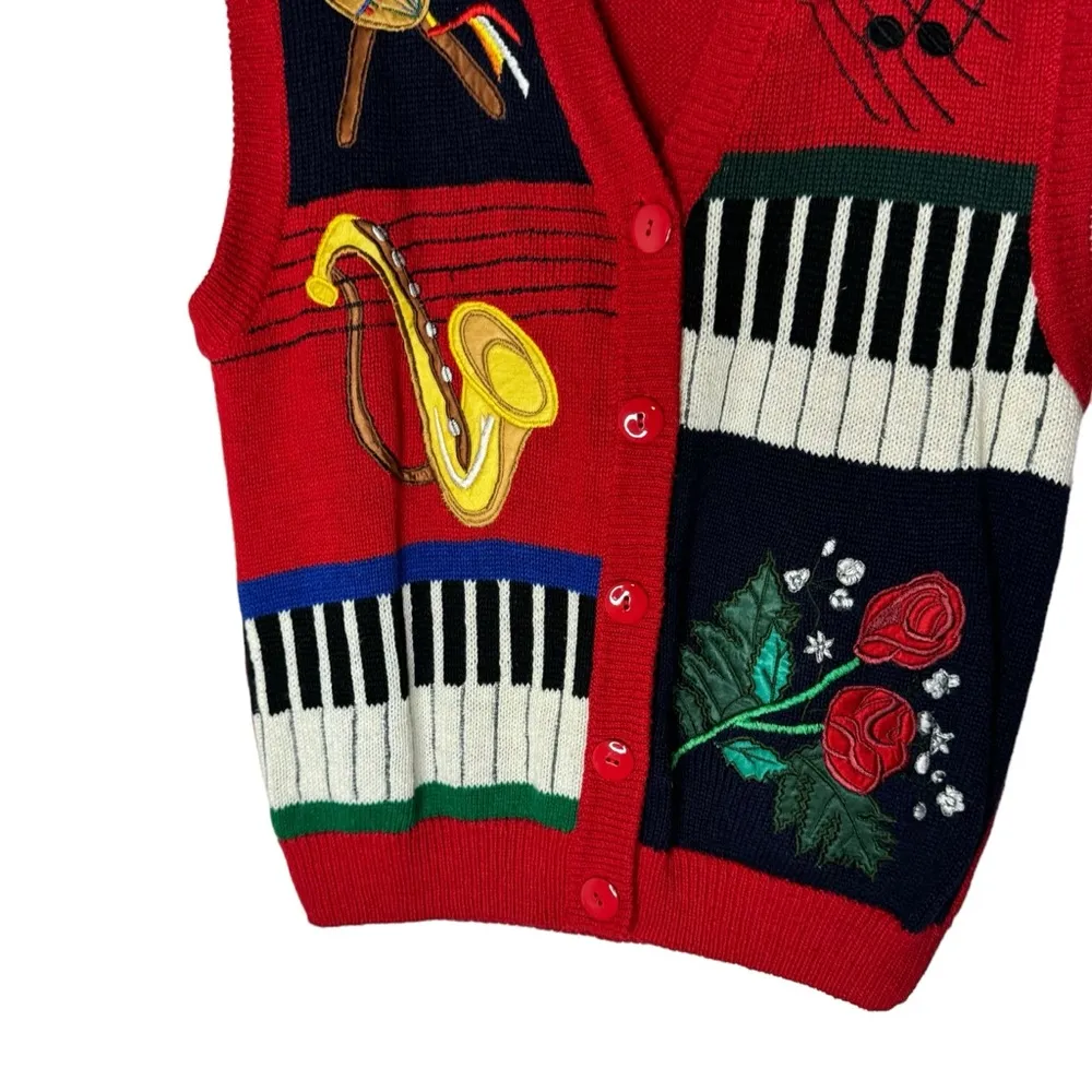 Vintage P Galli Music Mariachi Sweater Vest Red Large - Image 4
