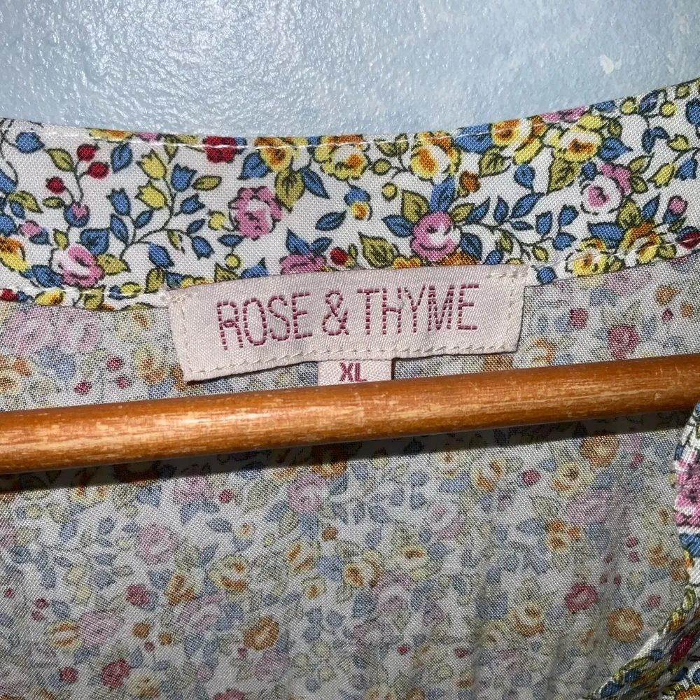 Rose & Thyme Floral Notched Neck 3/4 Tie Sleeves Loose Fit Pullover Blouse XL - Image 5