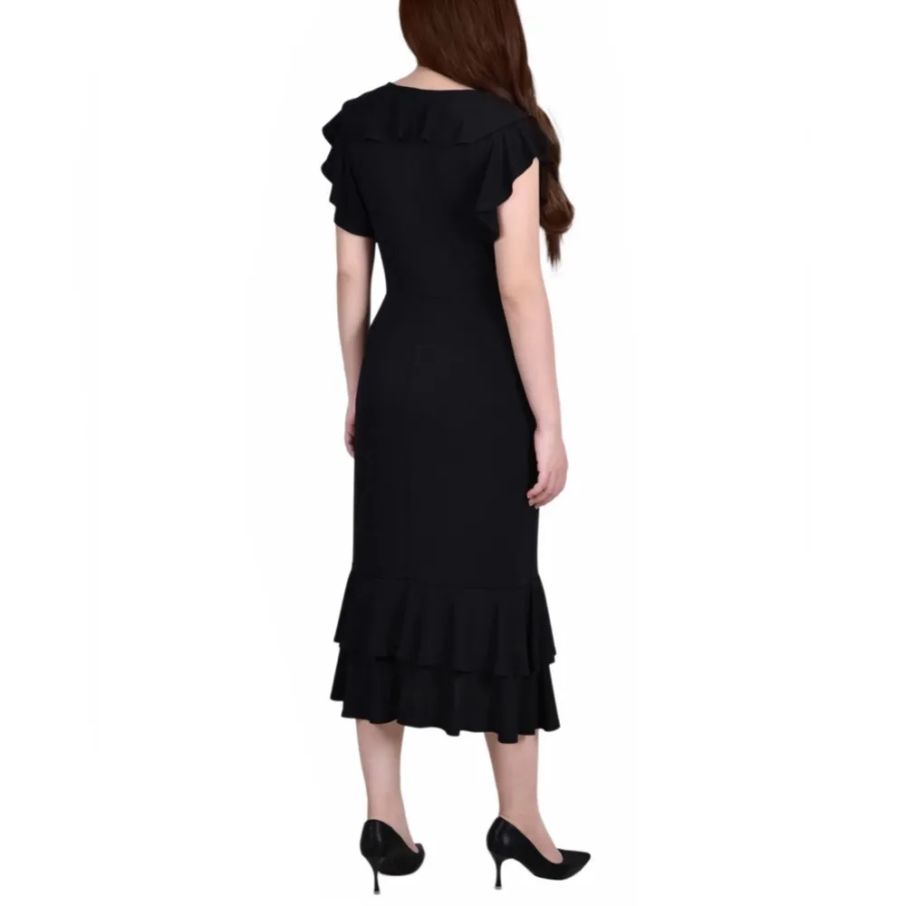 Ny Collection  black short flutter sleeve ruffle midi dress - Image 3