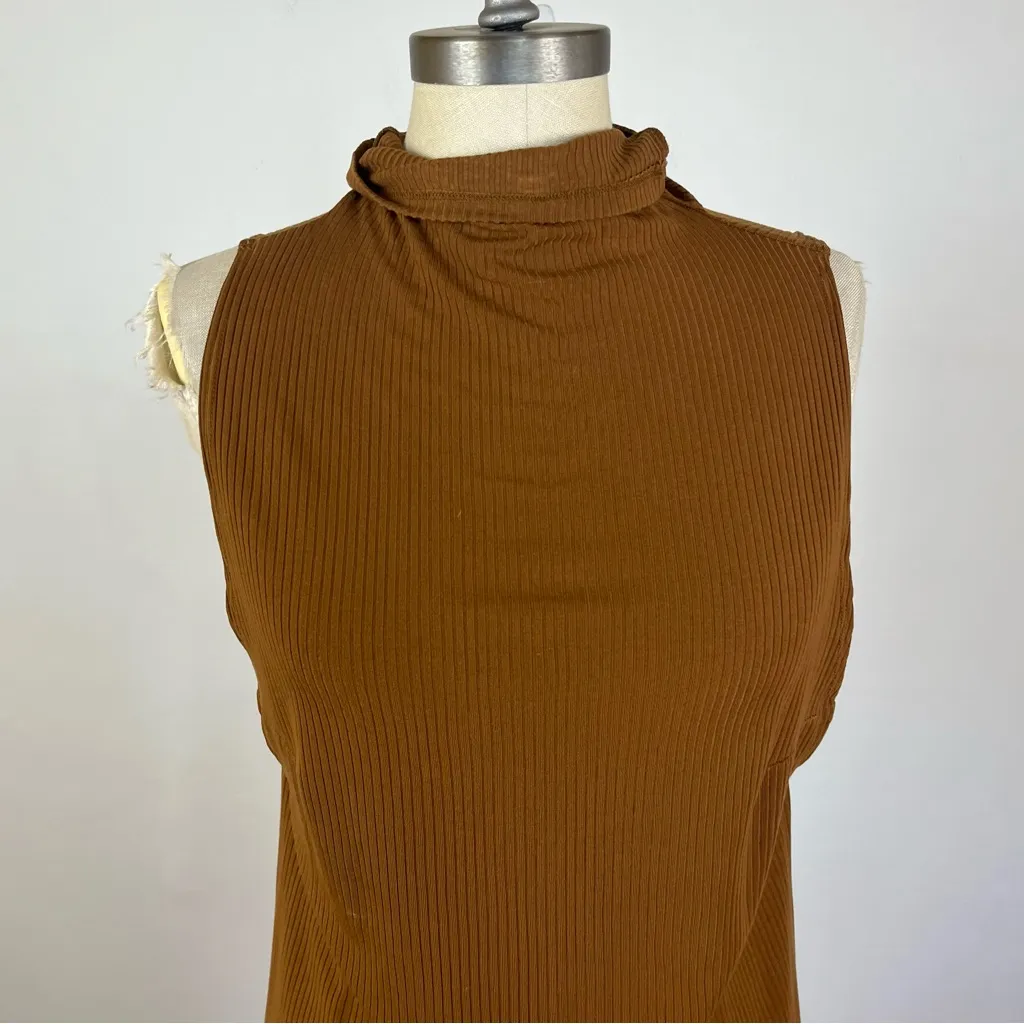 Reformation Brown Ribbed Cowlneck Dress - Image 3