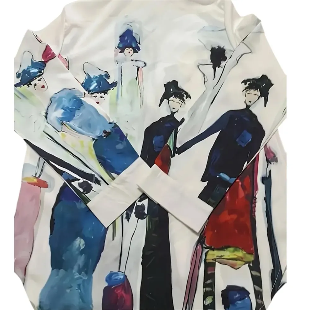 Parisian Oil Painting Print Button Down Blouse Large Multiple Size M - Image 7