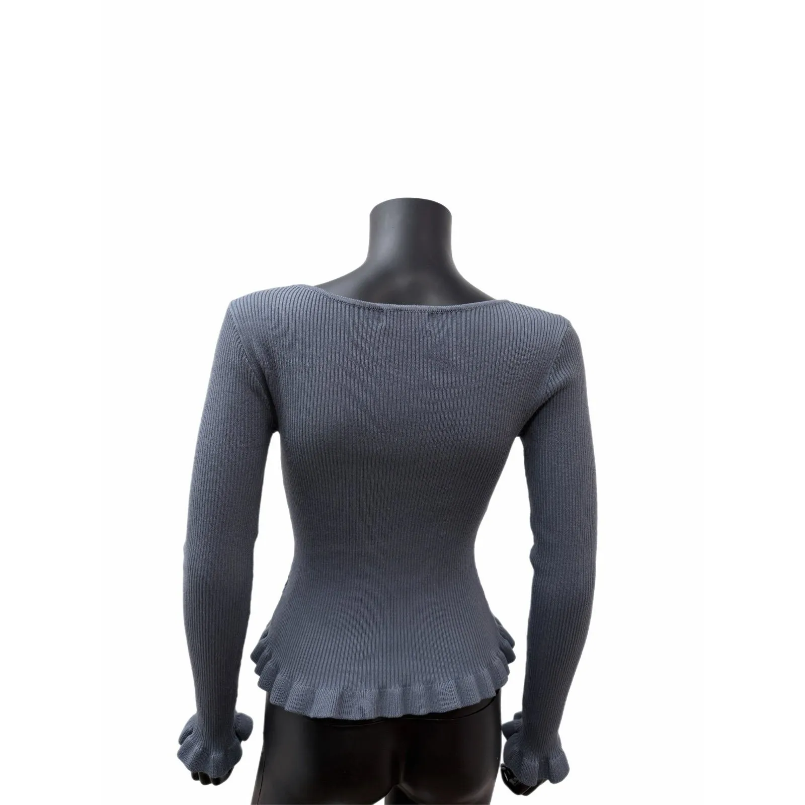 The Workshop Gray‎ Ribbed Ruffle Hem Knit Top Women's Medium - Image 2