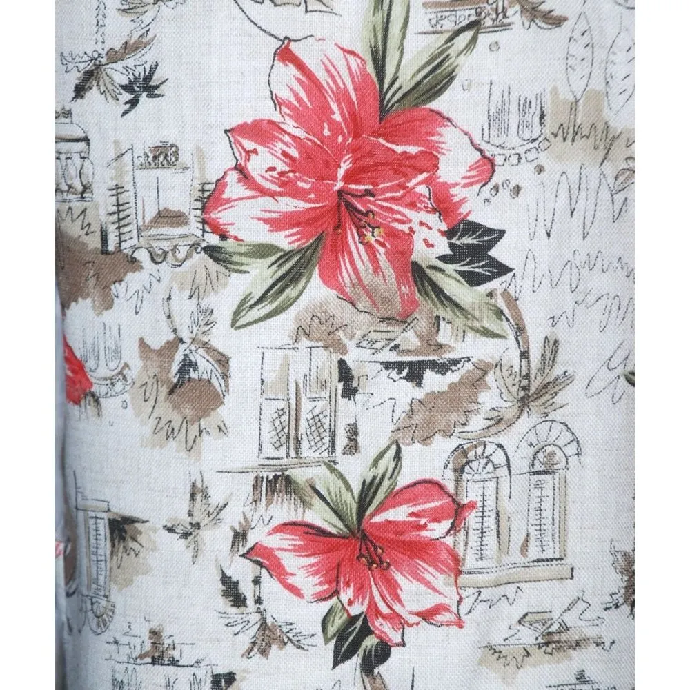 Tofy Tan Hawaiian Floral Jacket Size 8 Flax Blend Shoulder Pads Short Sleeves - Image 8