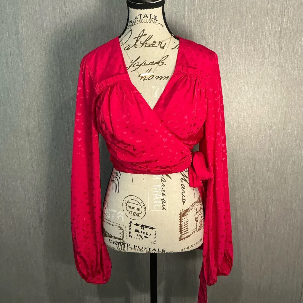 NWOT Elegant Pink Wrap Blouse Size Small - Image 15