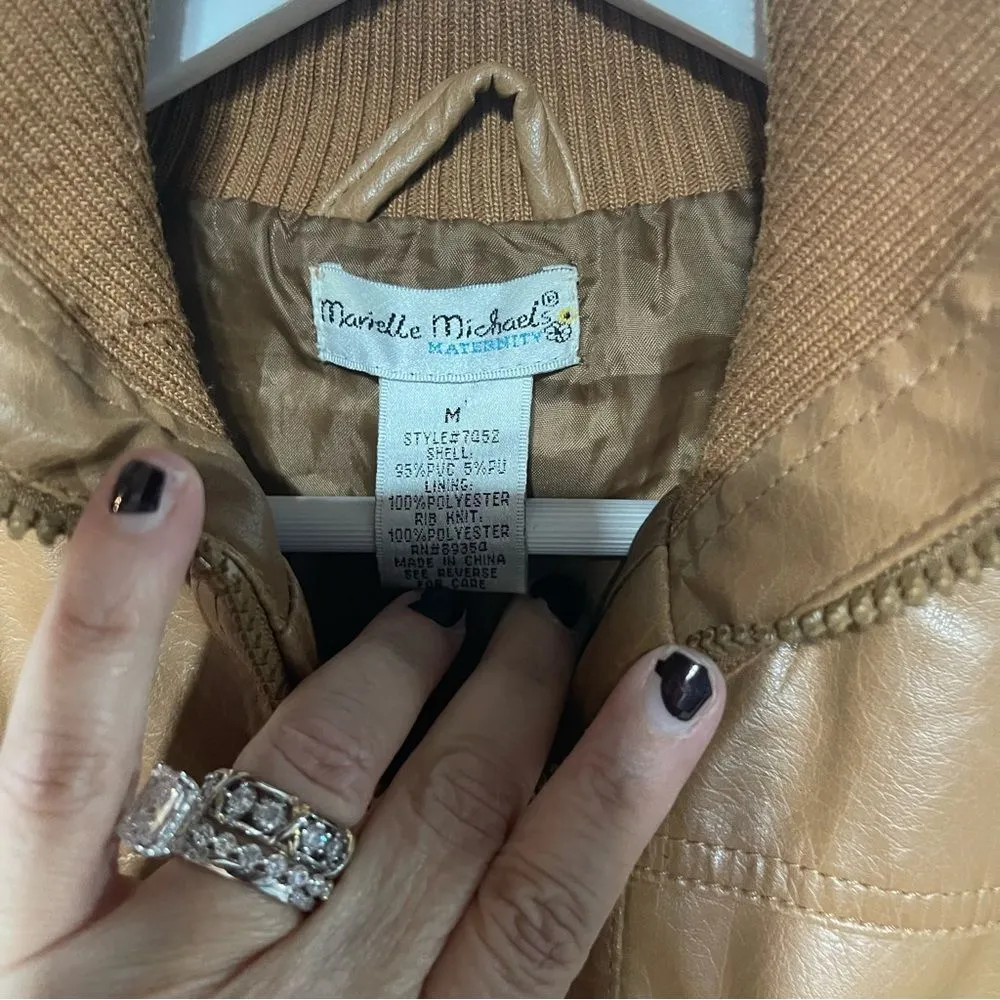 Maternity Faux Leather Vintage Full Zip Jacket Medium Tan Size undefined - Image 4