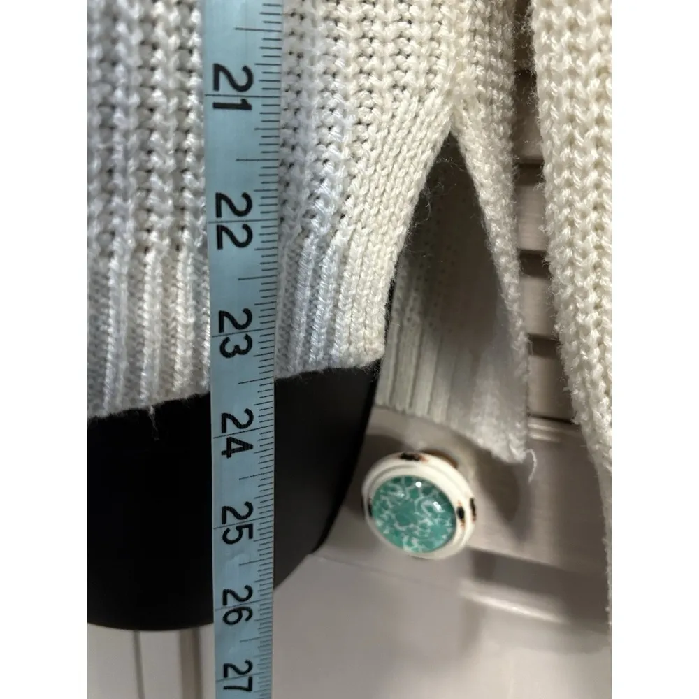 Rue 21 Cream/Blue Tie Dye Sweater Long Sleeve Size Medium Chunky Knit Side Slits - Image 3