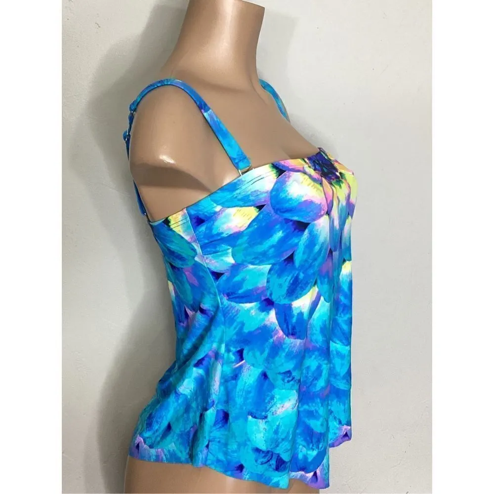 New. COCO REEF blue floral underwire tankini. 34DD. Retails $89 - Image 4