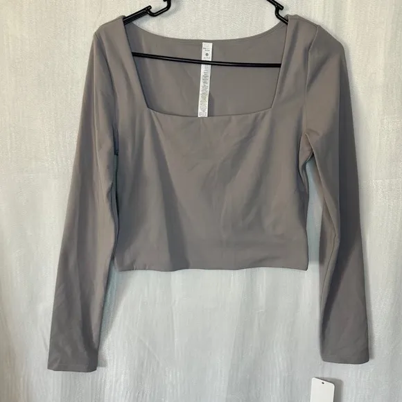 Crz yoga workout top size large crop womens gray square neck croptop - Image 2