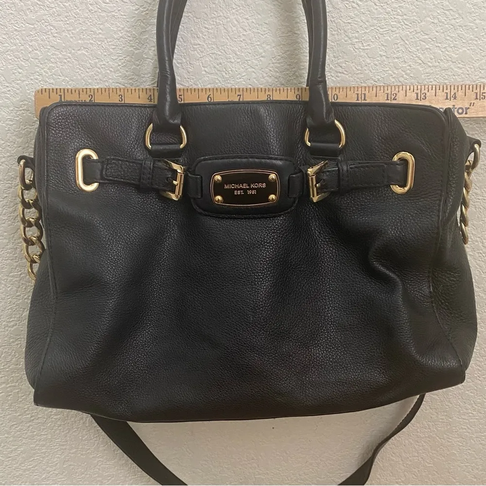 MICHAEL Michael Kors Hamilton Large Black Pebbled Leather Satchel Shoulder Bag - Image 7