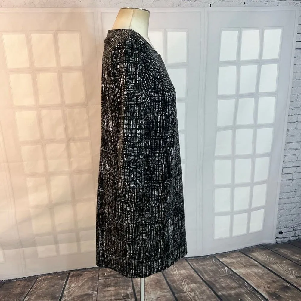 Talbots 3/4 Sleeves Black White Print Stretch Sheath Dress Size 12P - Image 4