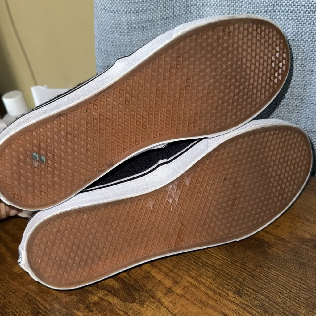 Vans Navy Blue Textured Canvas Lace Up Sneakers Casual Floral Lining Sz 9 US‎ - Image 4