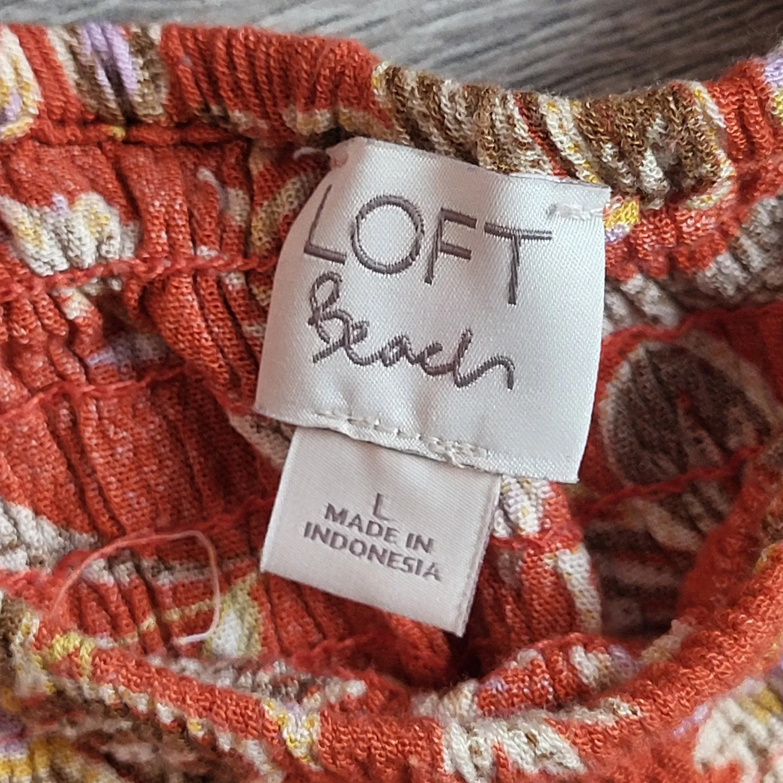 LOFT Beach Orange Floral Smocked Jumpsuit Cropped Wide Leg Size Large Resortwear - Image 5