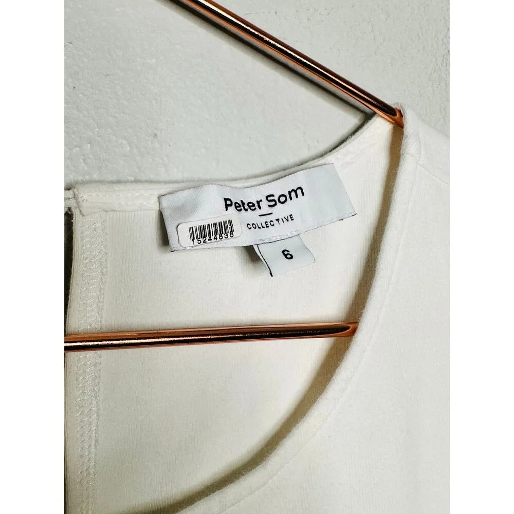 PETER SOM x RTR White 100% Cotton Puff Sleeves Eyelet Embroidered Dress Size 6 - Image 6