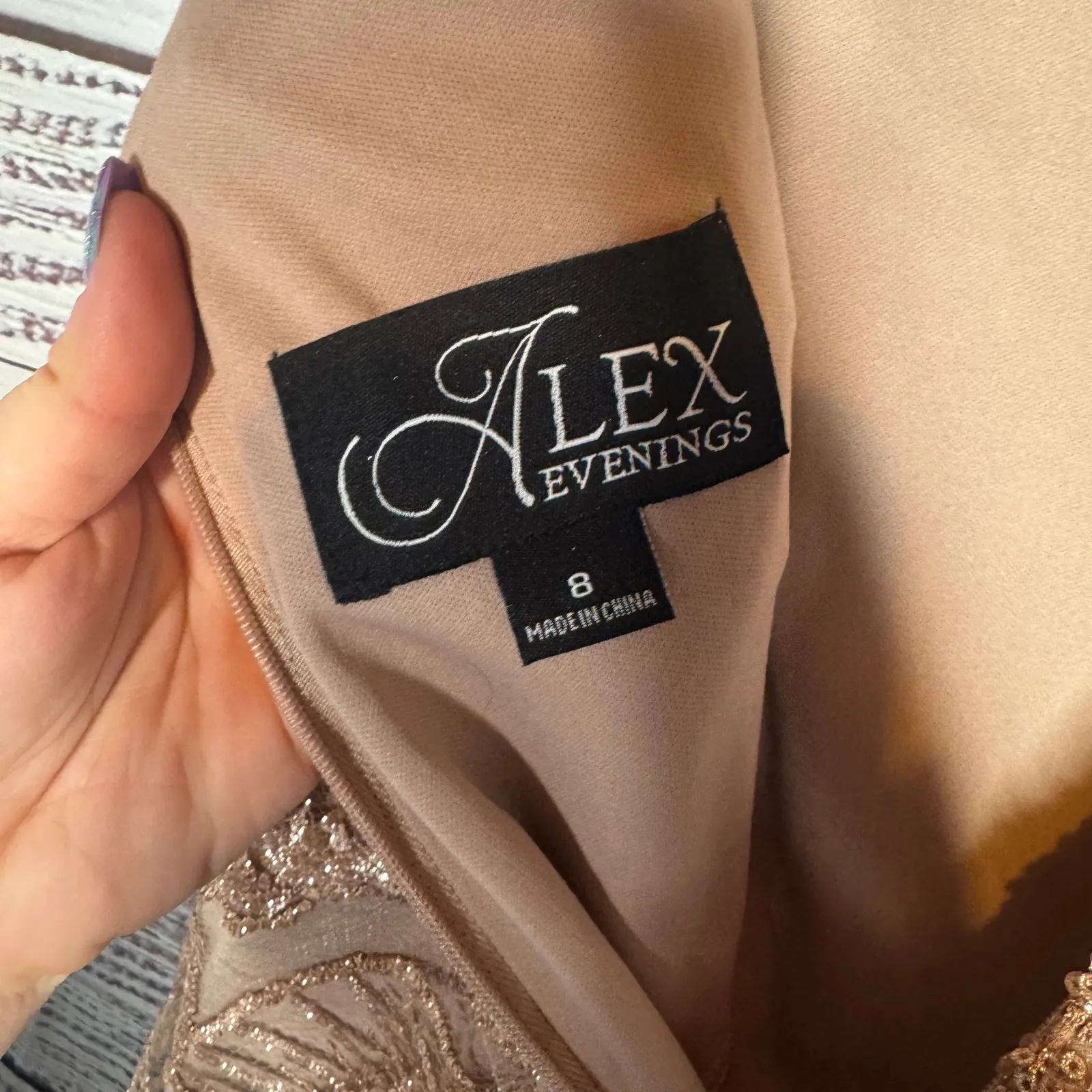 Alex Evenings Women’s Dress Size 8 Rose Gold Sequin Lace Sheath Cocktail Formal - Image 3