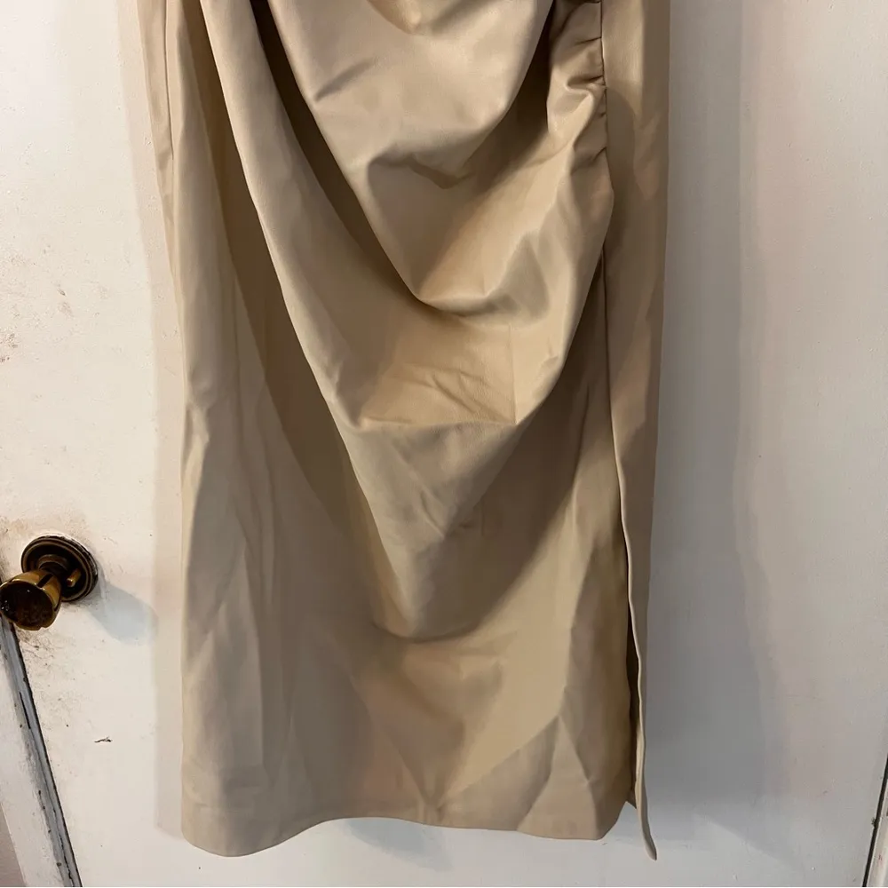 ZARA Viral Strapless Faux Leather Dress Cream Minimalist Midi Blogger Fave Sexy - Image 7