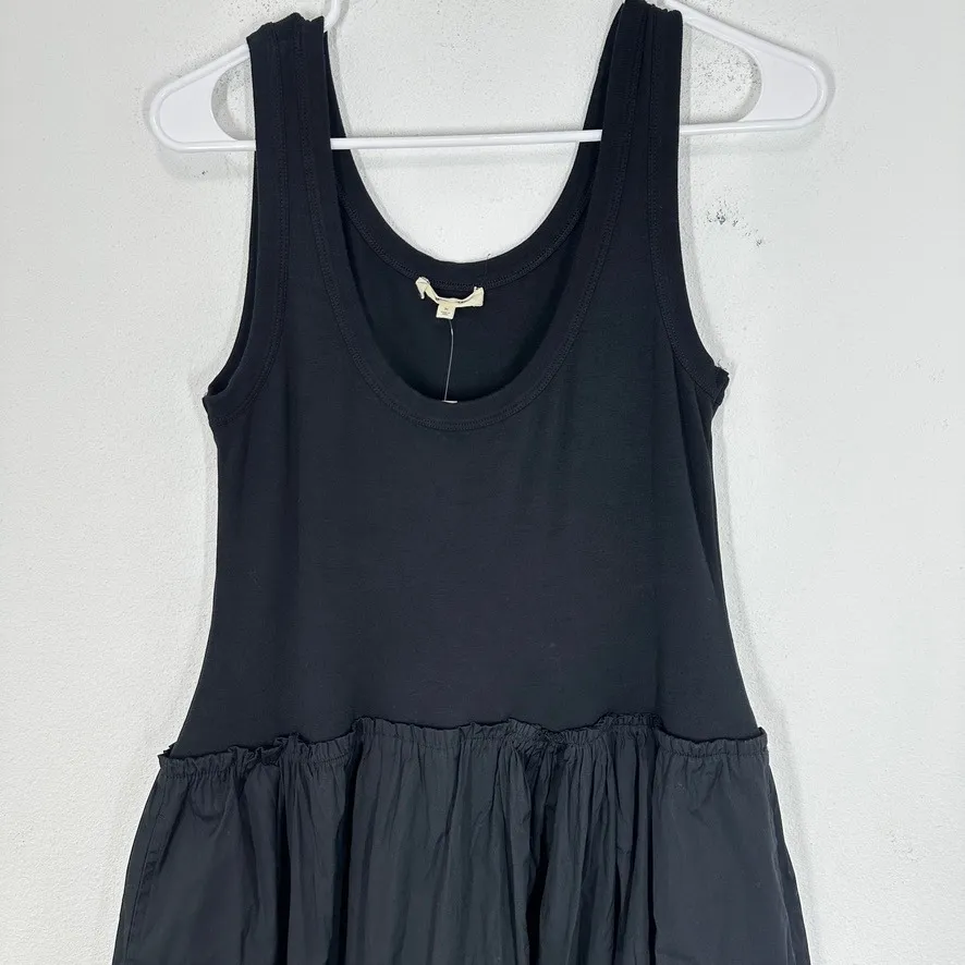 Madewell Black Tank Dress Cotton Blend Midi Ruffle Hem Pockets Size M NWT Ballet - Image 4