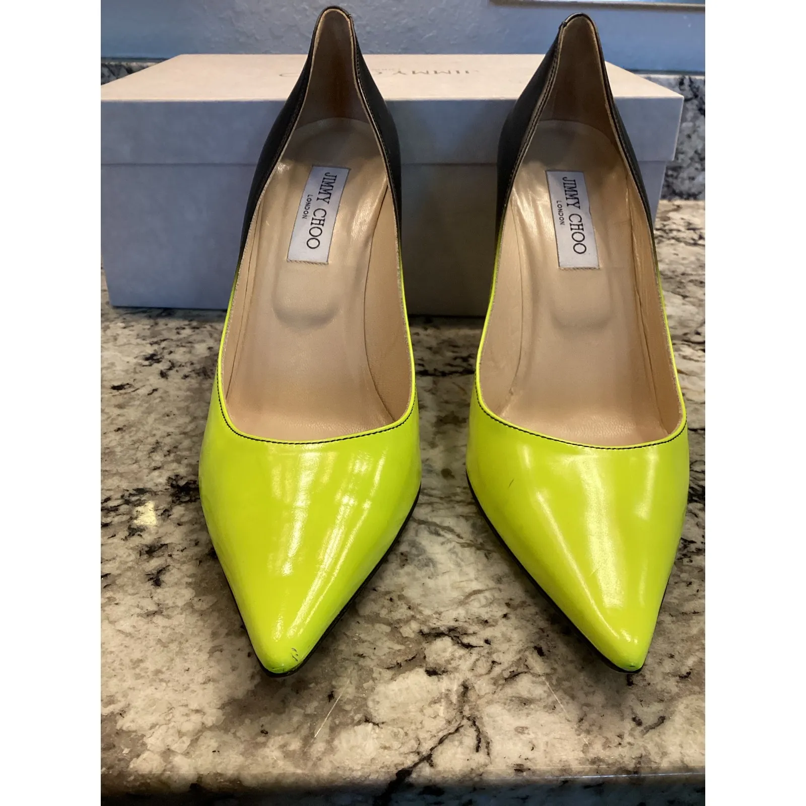 Jimmy Choo Agnes Degrade neon yellow green matte black Ombre pump heels 40.5 - Image 2