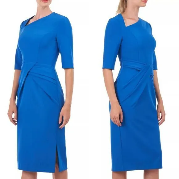 New!  Kay Unger‎ Alexa Pleated Midi-Dress in blue, size 8 - Image 3