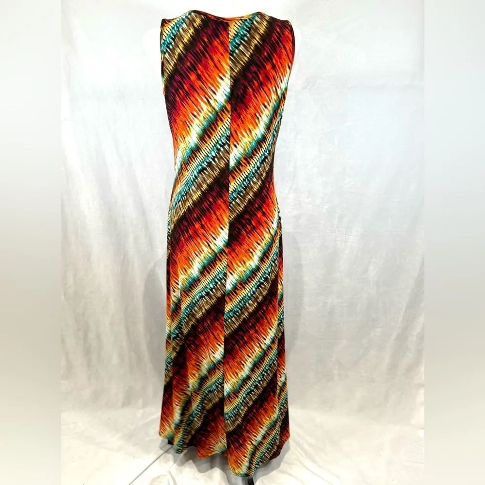 Colorful copper rust and turquoise abstract print maxi dress size medium Multiple - Image 4