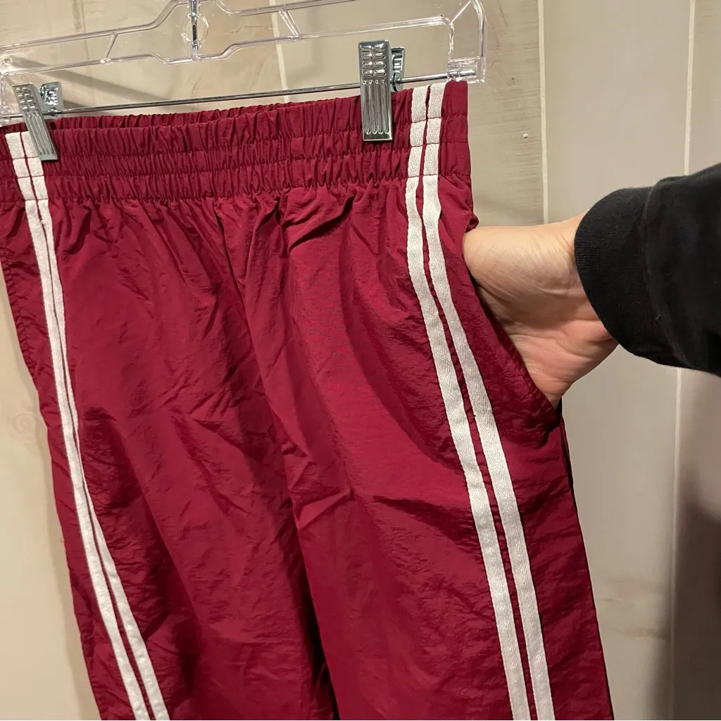 Vintage 90s-Y2K maroon stripe nylon warm up pants snap ankle elastic waist - Image 8