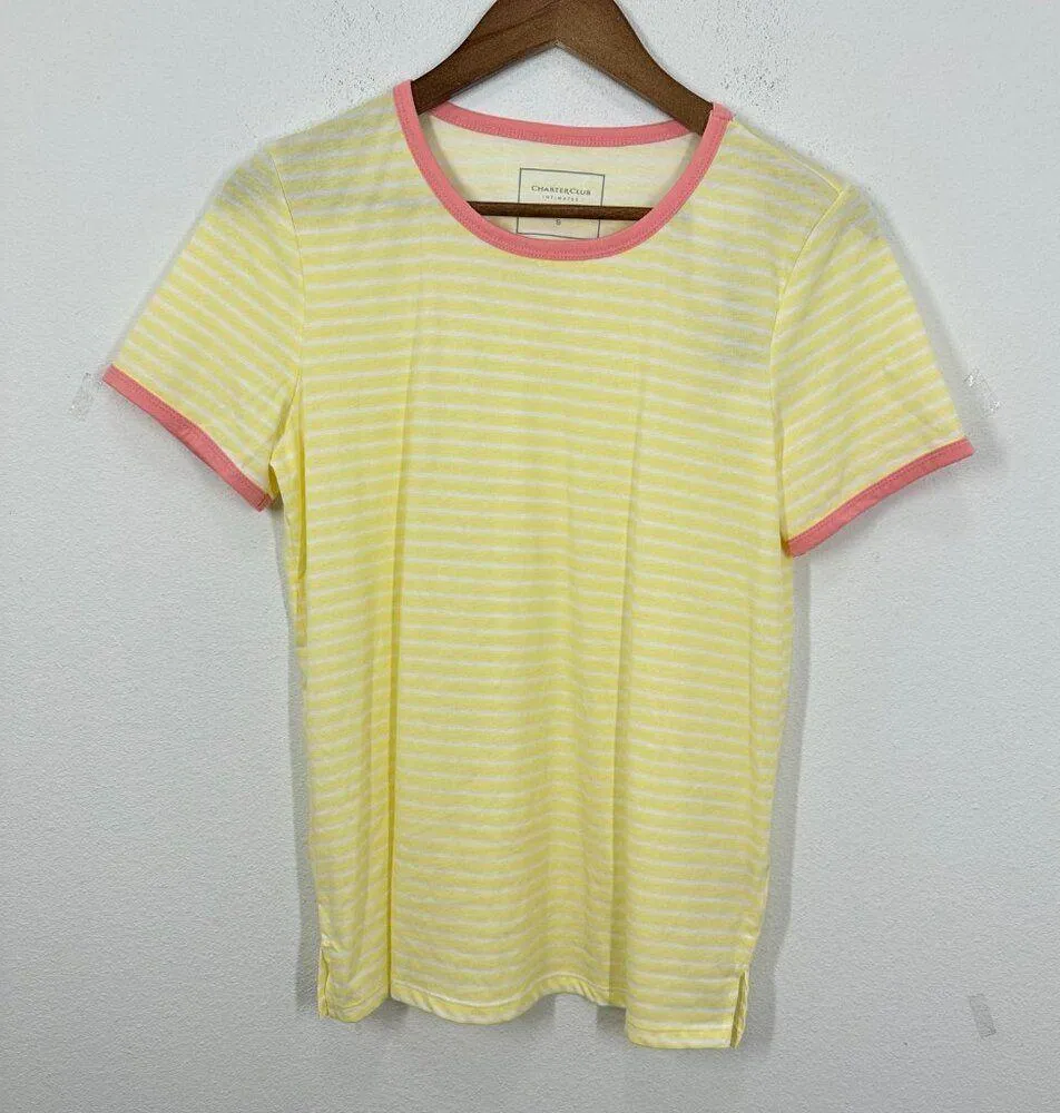 Charter Club Flora Nikrooz Yellow Pink Super Soft Pajama Set Short Sleeve Shorts - Image 2