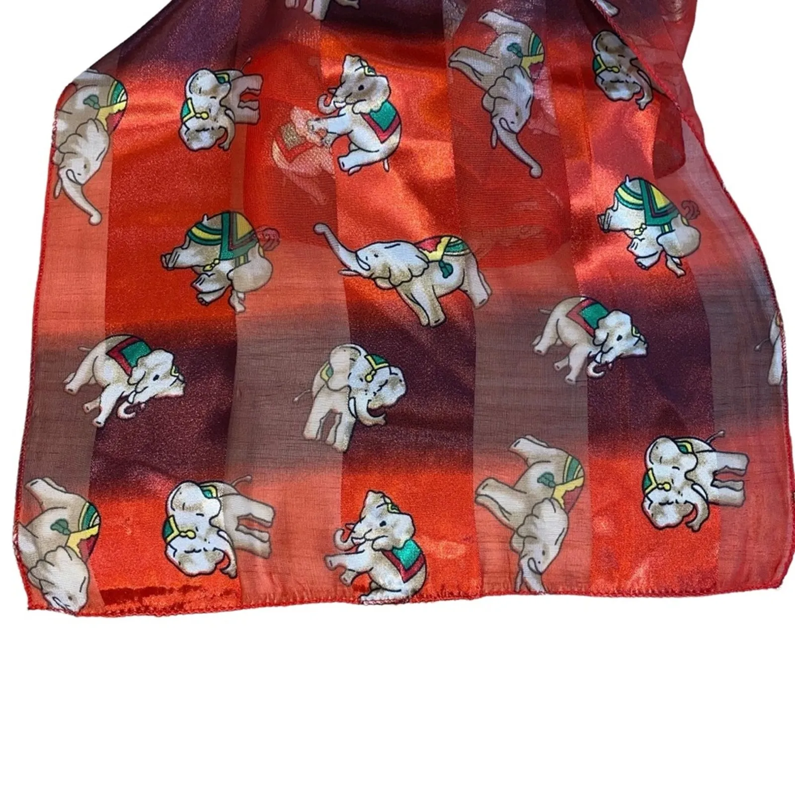 Red Sheer Elephant Print Scarf Lightweight Novelty Statement Neck Wrap - Image 2