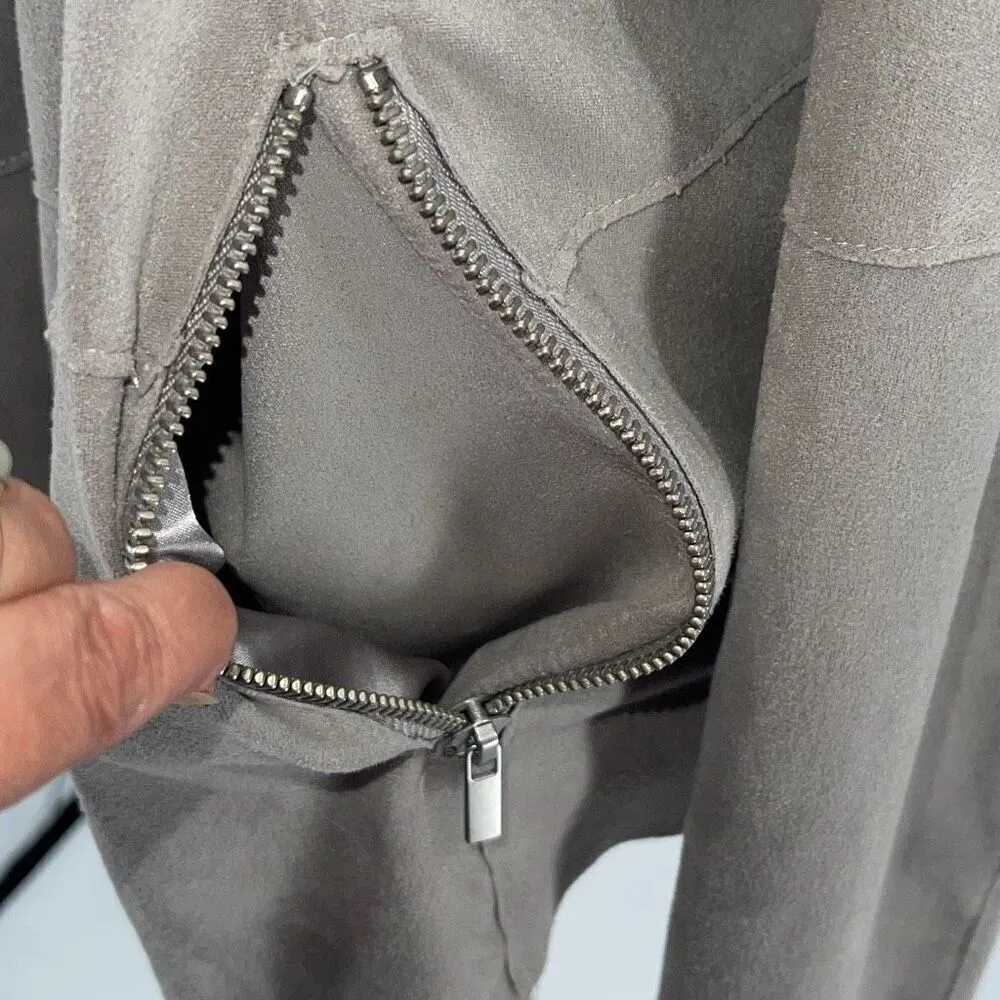 Bagatelle Womens Faux Suede Drape Open Front Jacket Light Gray Large‎ - Image 7